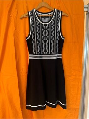 rag & bone Black & White Sleeveless Knit A-Line Mini Dress